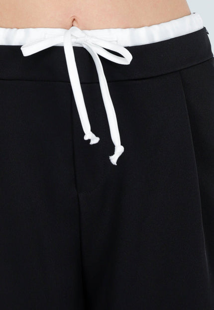 NEW250226 Zwarte Straight Leg Broek met Witte Tailleband