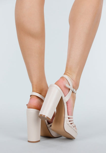 NEW250326 Beige Platform Sandalen met Blokhak en Bandjes