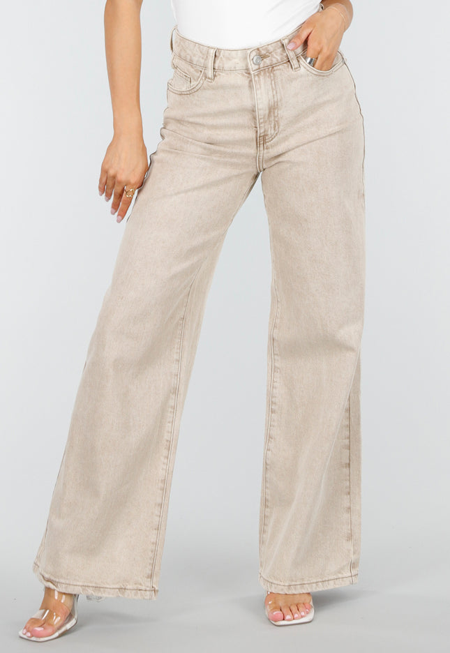 OP=OP.16.NL Beige Wide Leg Jeans met High Waist