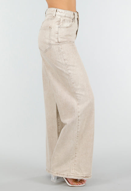 OP=OP.16.NL Beige Wide Leg Jeans met High Waist
