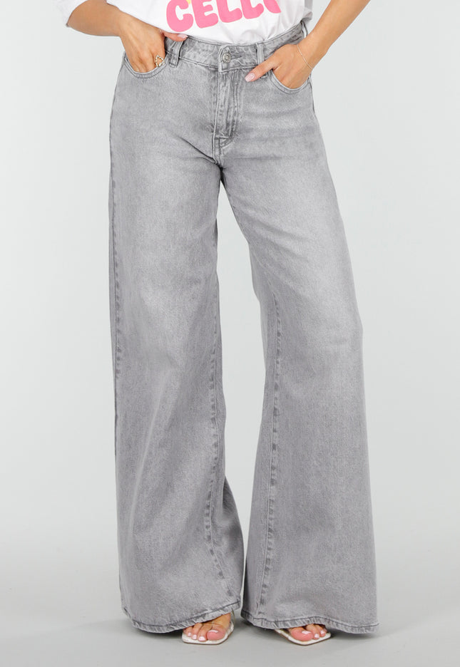 NEW250326 Grijze Wide Leg Jeans met Hoge Taille