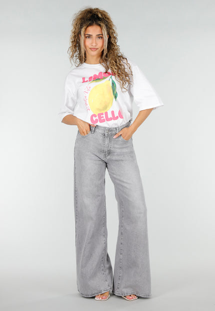 NEW250326 Grijze Wide Leg Jeans met Hoge Taille