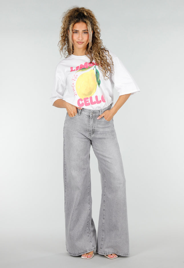 NEW250326 Grijze Wide Leg Jeans met Hoge Taille