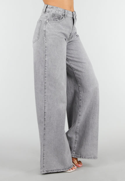 NEW250326 Grijze Wide Leg Jeans met Hoge Taille