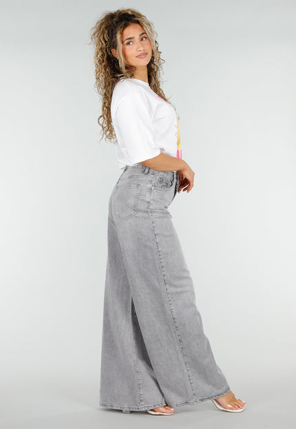 NEW250326 Grijze Wide Leg Jeans met Hoge Taille