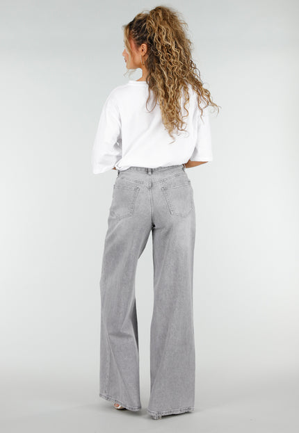 NEW250326 Grijze Wide Leg Jeans met Hoge Taille