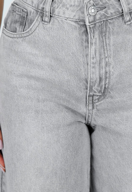 NEW250326 Grijze Wide Leg Jeans met Hoge Taille