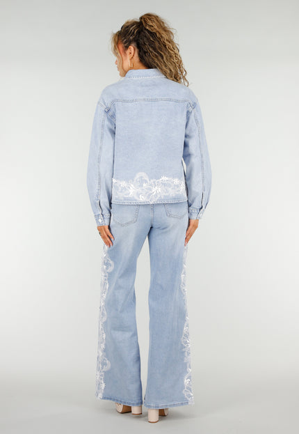 NEW250326 Lichtblauwe Denim Blouse met Kant