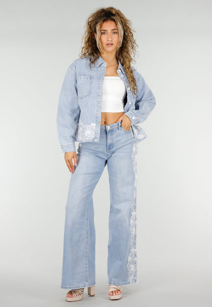NEW250326 Lichtblauwe Denim Blouse met Kant