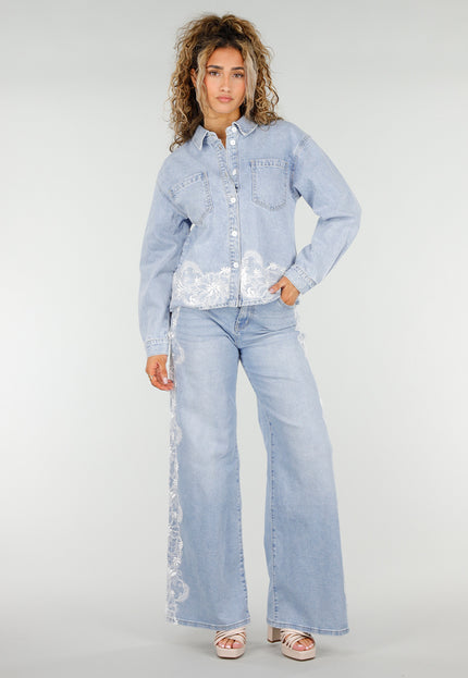 NEW250326 Lichtblauwe Denim Blouse met Kant