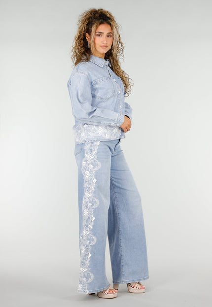 NEW250326 Lichtblauwe Denim Blouse met Kant