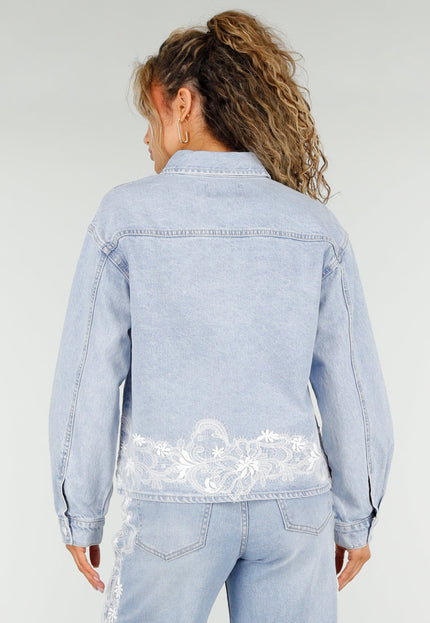 NEW250326 Lichtblauwe Denim Blouse met Kant