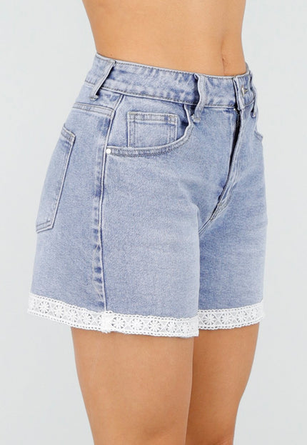 NEW250326 Lichtblauwe Denim Short met Kant en Omslag