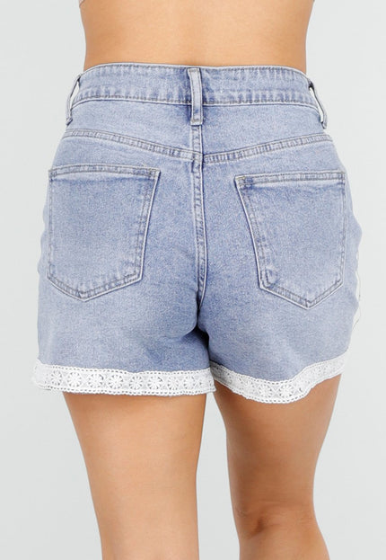 NEW250326 Lichtblauwe Denim Short met Kant en Omslag