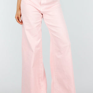 NEW250326 Lichtroze Wide Leg Jeans met Hoge Taille