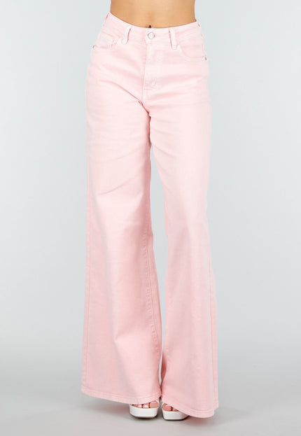 NEW250326 Lichtroze Wide Leg Jeans met Hoge Taille
