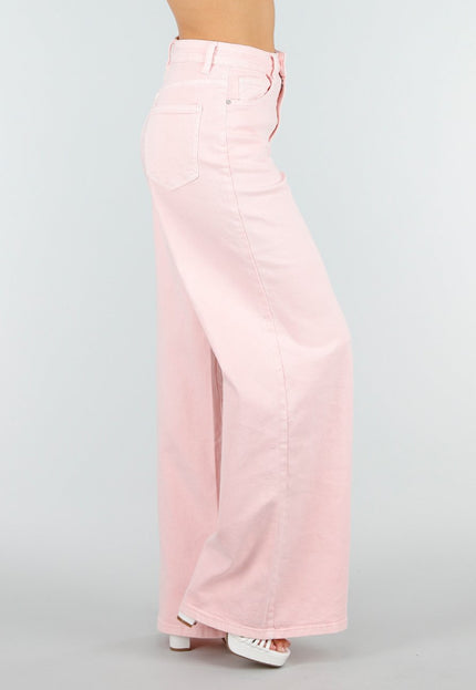 NEW250326 Lichtroze Wide Leg Jeans met Hoge Taille