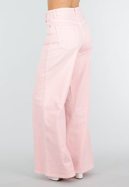 NEW250326 Lichtroze Wide Leg Jeans met Hoge Taille
