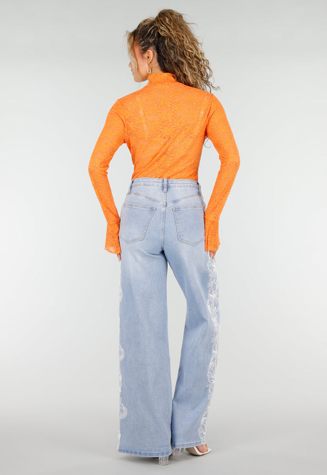 NEW250326 Oranje Kanten Top met Col