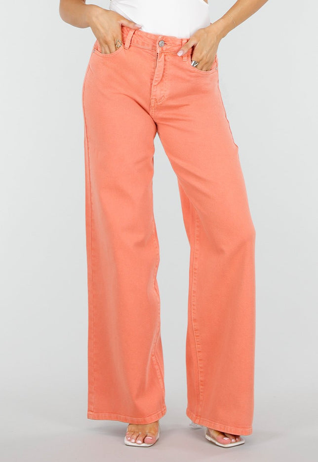 NEW250326 Oranje Wide Leg Jeans met Hoge Taille