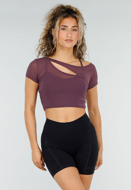 NEW250326 Paarse Mesh Crop Top met Pads