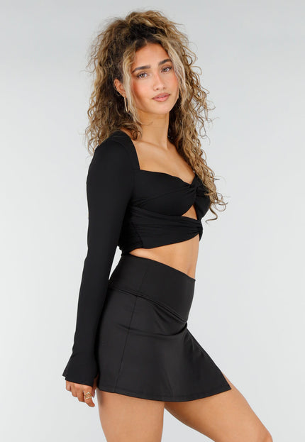 NEW250326 Zwarte Crop Top met Twist en Pads