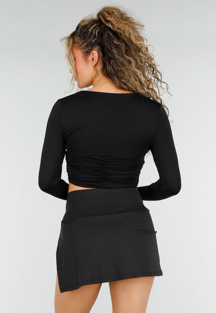 NEW250326 Zwarte Crop Top met Twist en Pads