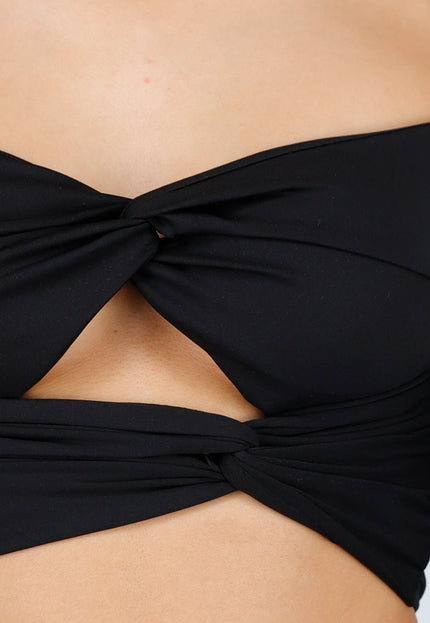 NEW250326 Zwarte Crop Top met Twist en Pads