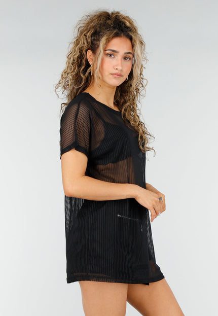 NEW250326 Zwarte Mesh Top met Korte Mouwen