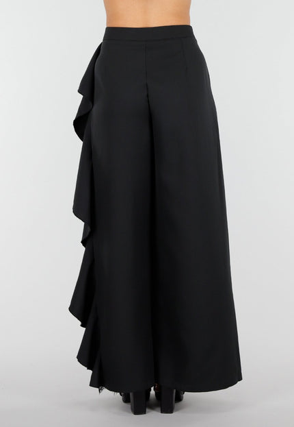 NEW250326 Zwarte Wide Leg Broek met Ruffle en Kant