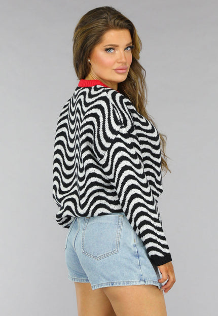 NEW2509 Gebreide Wavy Trui met Rood Detail