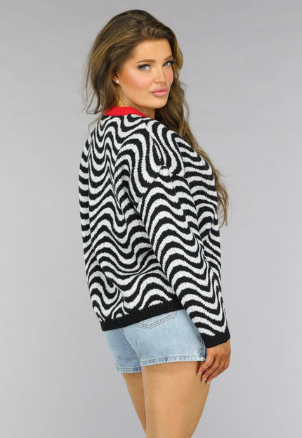NEW2509 Gebreide Wavy Trui met Rood Detail