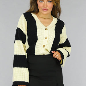 NEW2509 Gestreept Gebreid Vest met Wijde Mouwen