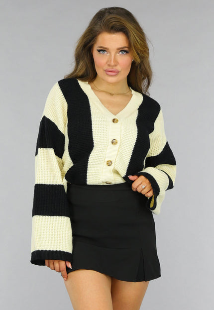 NEW2509 Gestreept Gebreid Vest met Wijde Mouwen