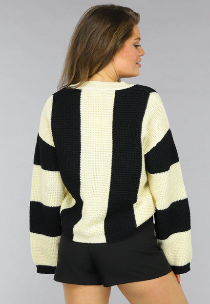 NEW2509 Gestreept Gebreid Vest met Wijde Mouwen