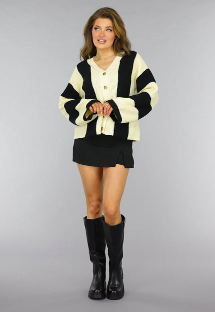 NEW2509 Gestreept Gebreid Vest met Wijde Mouwen