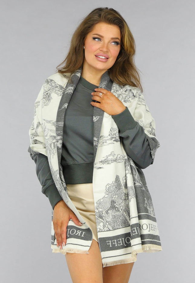 NEW2509 Grijze Grote Sjaal met Print