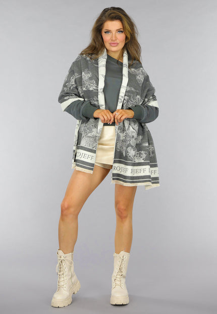 NEW2509 Grijze Grote Sjaal met Print
