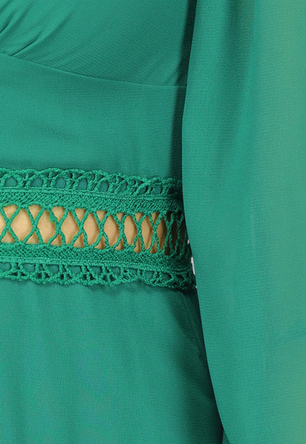 NEW2509 Groene Ruffle Jurk met Pofmouwen