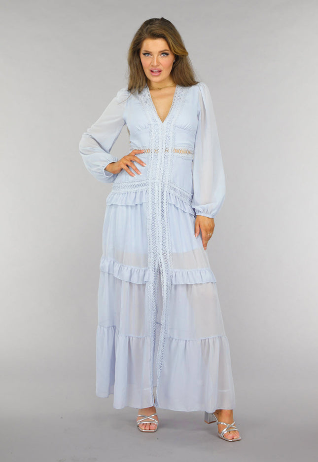 NEW2509 Lichtblauwe Bohemian Maxi Jurk