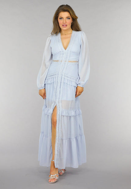 NEW2509 Lichtblauwe Bohemian Maxi Jurk