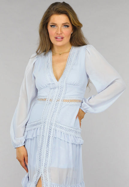 NEW2509 Lichtblauwe Bohemian Maxi Jurk