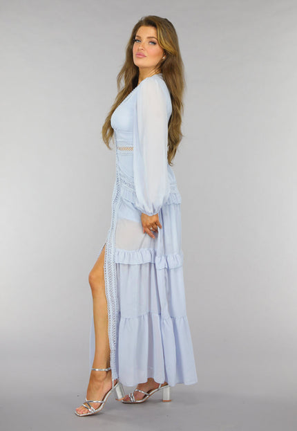 NEW2509 Lichtblauwe Bohemian Maxi Jurk