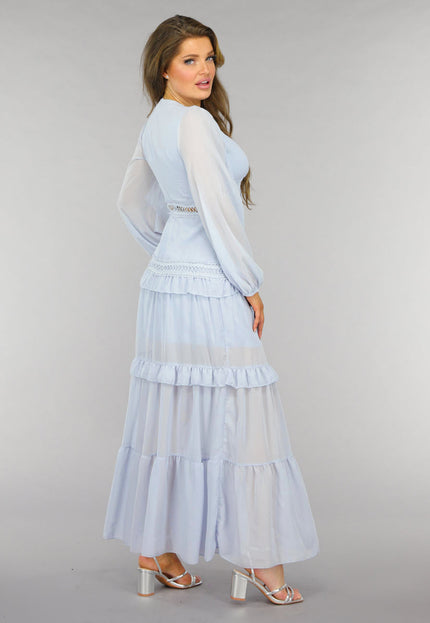 NEW2509 Lichtblauwe Bohemian Maxi Jurk