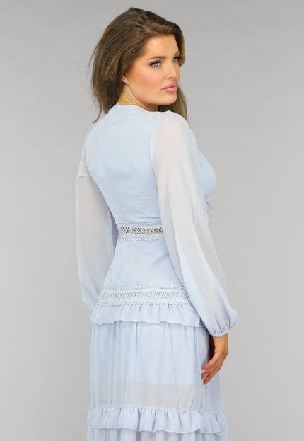 NEW2509 Lichtblauwe Bohemian Maxi Jurk