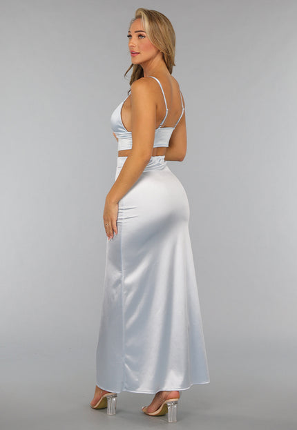 NEW2509 Lichtblauwe Satijnen Triangel Top