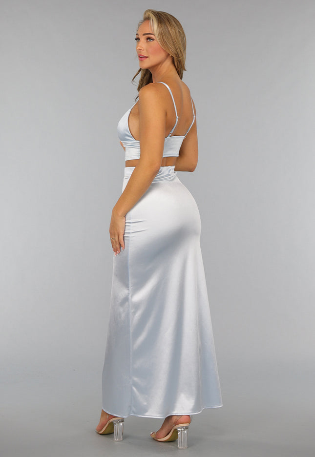 NEW2509 Lichtblauwe Satijnen Triangel Top