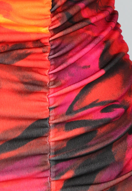 NEW2509 Rode Gevlekte Longsleeve Jurk met Pads