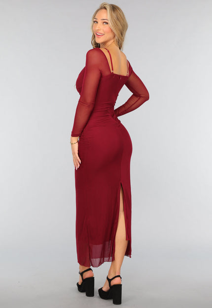 OP=OP.05.NL Rode Longsleeve Mesh Jurk met Kanten Details