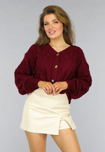 NEW2509 Wijnrode Gebreide Cardigan